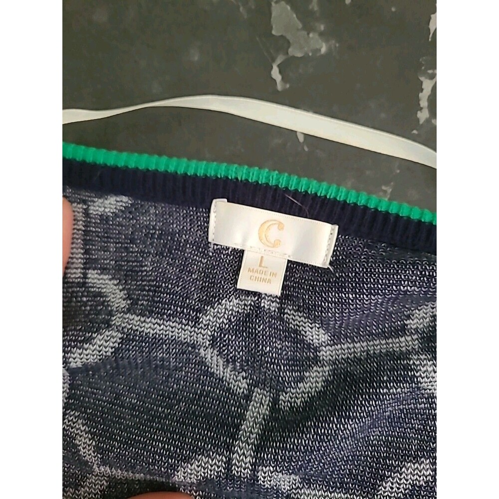 Navy Sweater C By Bloomingdale's Long Blue With Green Piping Size L Chain Link - Picture 3 of 5